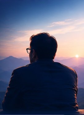 Leader looking across a mountain landscape